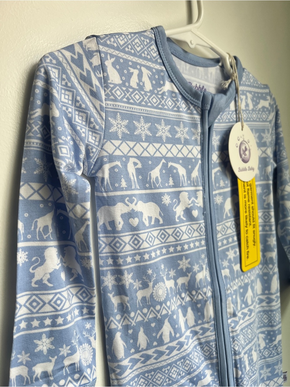 Bubble Baby Blue Winter Animal Bamboo Convertible Sleeper Pajamas 12-18M